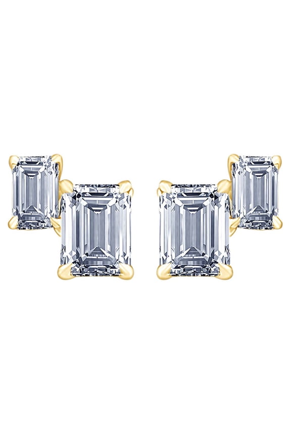2.83 Cttw Emerald Cut White Natural Diamond Stud Earrings In 18ct Solid Gold
