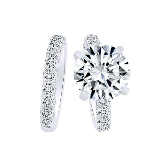 AFFY 2.98 Carat Round Shape White Natural Diamond Semi Mount Engagement Band Ring 18K Solid White Gold Ring Size-7