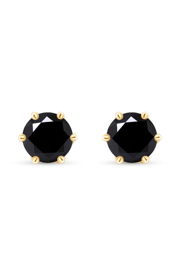 2 Carat Black Moissanite Diamond Solitaire Stud Earrings for Women & Men 14K Yellow Gold over Silver