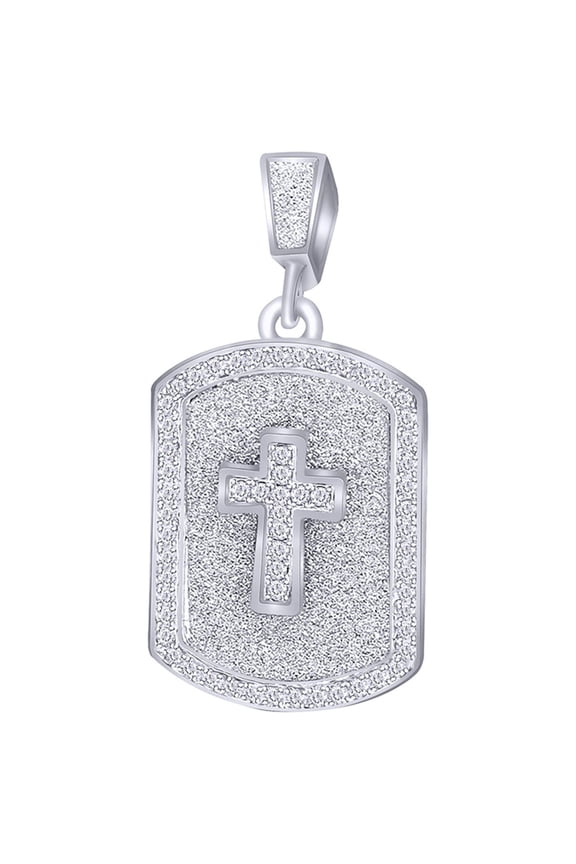 2 Carat (Ctw) Round White Natural Diamond Iced Out Hip Hop Dog Jewelry Tag Cross Pendant 10k Solid White Gold