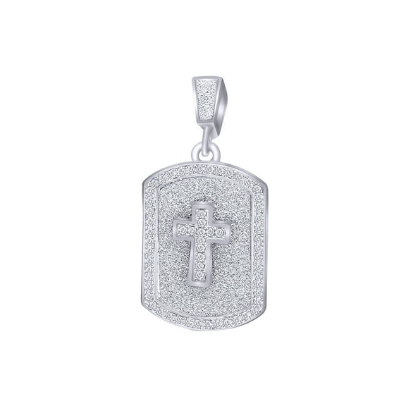 AFFY 2 Carat (Ctw) Round White Natural Diamond Iced Out Hip Hop Dog Jewelry Tag Cross Pendant Sterling Silver