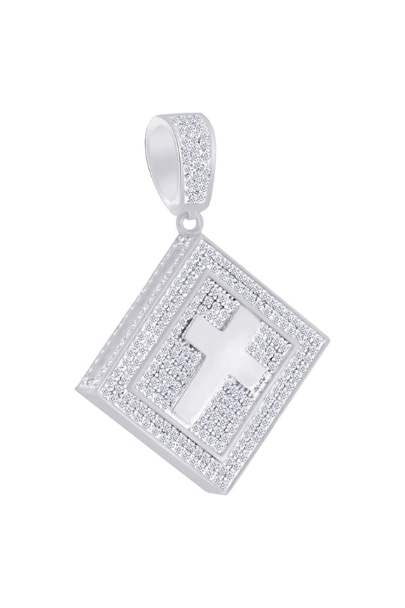 2 Carat (Ctw) Round White Natural Diamond Iced Out Hip Hop Jewelry Square Cross Pendant 14k Solid White Gold