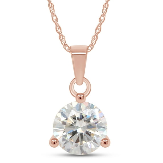 AFFY 2 Carat Moissanite Diamond Solitaire Pendant Necklace for Women in 18K Rose Gold over Silver