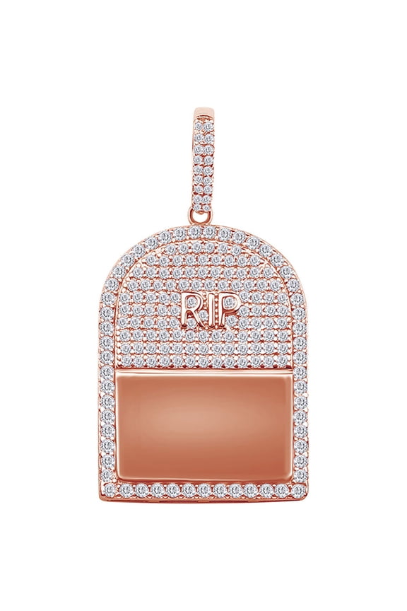 2 Cttw Round White Natural Diamond Iced Out Hip Hop Jewelry RIP Tombstone Pendant In Sterling Silver