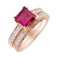 thumbnail image 1 of AFFY (2 cttw) Simulated Pink Sapphire & White Natural Diamond Engagement Wedding Ring Set In 14k Rose Gold With Ring Size 9, 1 of 1