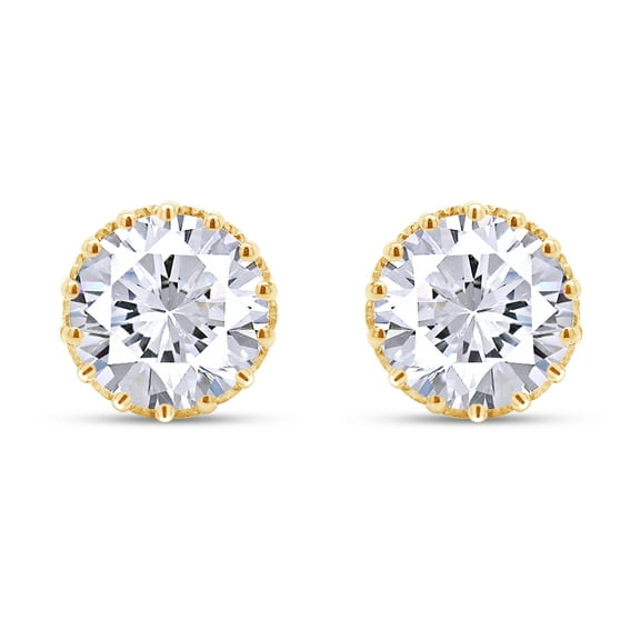 AFFY 2CT Moissanite Diamond Prong Setting Stud Earring in 18K Yellow Gold over Silver Friction Back for Women & Men