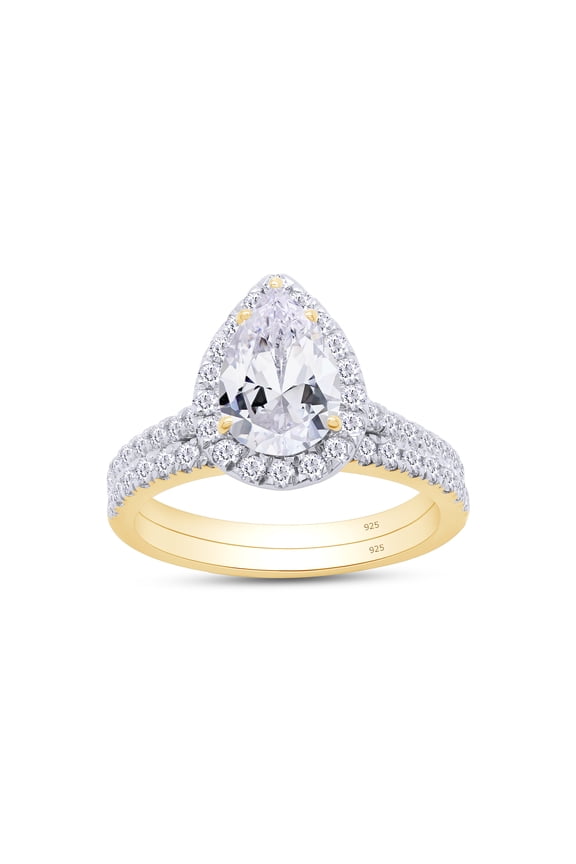 2CT Pear & Round Moissanite Diamond Halo Bridal Rings Set for Women 14K Yellow Gold over Silver-4