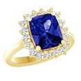 thumbnail image 1 of AFFY (3.08ct) Simulated Blue Tanzanite & White Diamond Halo Engagement Ring In 14k Yellow Gold With Ring Size 4.5, 1 of 1