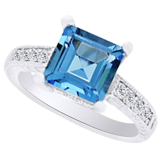 AFFY (3.2ct) Simulated Blue Topaz & White Diamond Vintage Style Engagement Ring In 14k Solid Gold With Ring Size 12