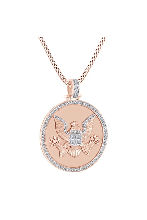3/4 Carat Round White Natural Diamond Eagle Disc Pendant Necklace 10k Solid Rose Gold (0.75 Cttw)