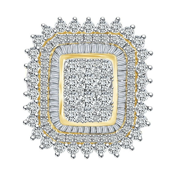 AFFY 3.5 Cttw Round & Baguette Cut Natural Diamond Cluster Ring In 10k Solid Yellow Gold Ring Size-9.5