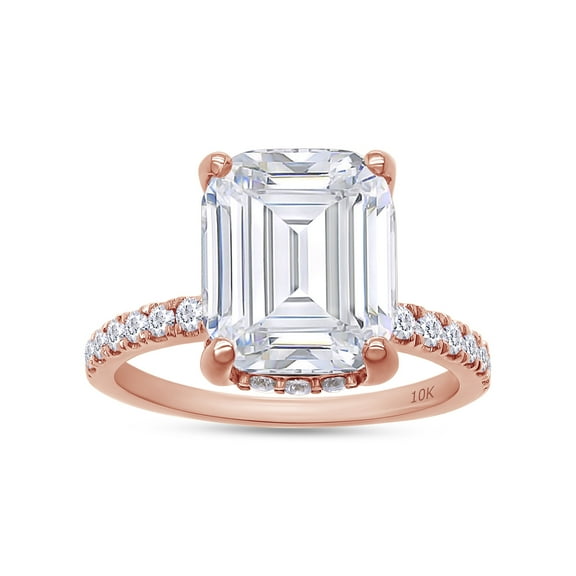 AFFY 3.50CT Center Emerald Moissanite Diamond Engagement Ring for Women 10K Solid Rose Gold-4