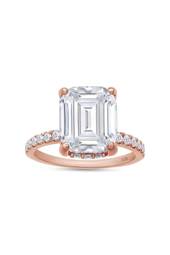 3.50CT Center Emerald Moissanite Diamond Engagement Ring for Women 10K Solid Rose Gold-4