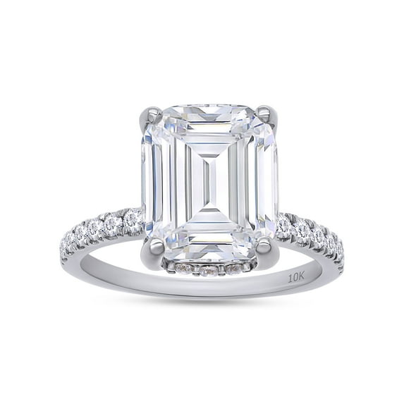 AFFY 3.50CT Center Emerald Moissanite Diamond Engagement Ring for Women 10K Solid White Gold-10