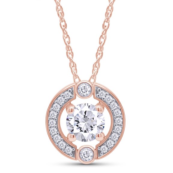 AFFY 3/5CT Moissanite Halo Necklace for Women In 14K Rose Gold Over Sterling Silver Round Cut Solitaire Pendant Moissanite Necklaces Jewelry Gifts for Women