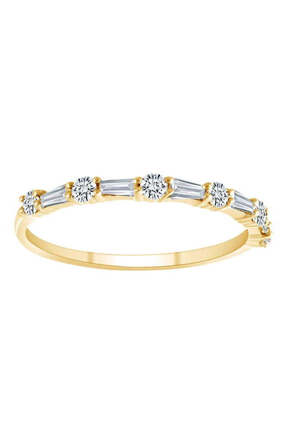3/8 Carat Baguette & Round White Natural Diamond Stackable Band Ring In 10K Solid Yellow Gold-Ring Size-5
