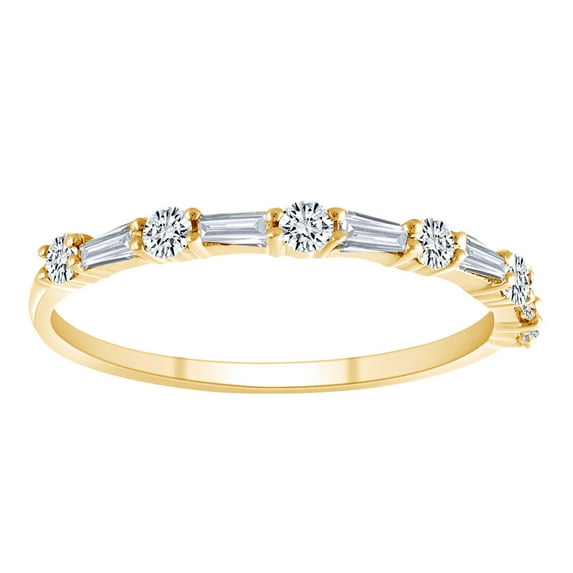 AFFY 3/8 Carat Baguette & Round White Natural Diamond Stackable Band Ring In 10K Solid Yellow Gold-Ring Size-8