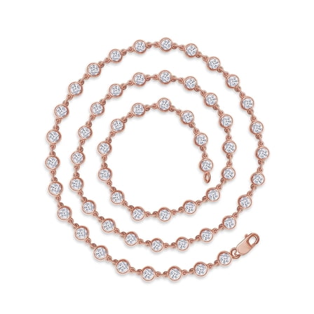 AFFY 3.80MM Bezel Set Link Chain Necklace For Women, 4.70 Carat Round Moissanite Diamond Necklace for Her in 14K Rose Gold Over Sterling Silver (4.70 Ctw) 16"