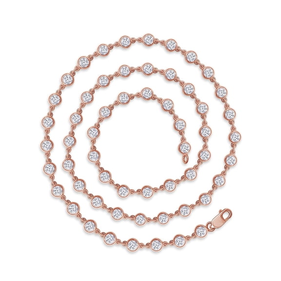 AFFY 3.80MM Bezel Set Link Chain Necklace For Women, 4.70 Carat Round Moissanite Diamond Necklace for Her in 14K Rose Gold Over Sterling Silver (4.70 Ctw) 16"