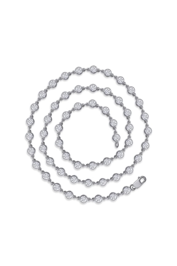 3.80MM Bezel Set Link Chain Necklace For Women, 4.70 Carat Round Moissanite Diamond Necklace for Her in 14K White Gold Over Sterling Silver (4.70 Ctw) 16"
