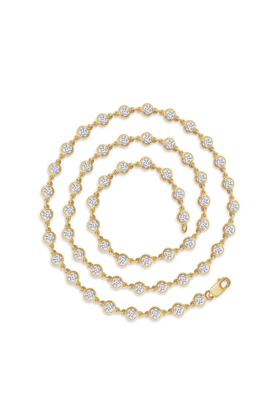 3.80MM Bezel Set Link Chain Necklace For Women, 4.70 Carat Round Moissanite Diamond Necklace for Her in 14K Yellow Gold Over Sterling Silver (4.70 Ctw) 16"
