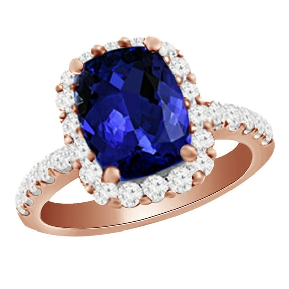 AFFY (3.8ct) Simulated Blue Tanzanite & White Diamond Engagement Ring In 14k Solid Gold With Ring Size 4