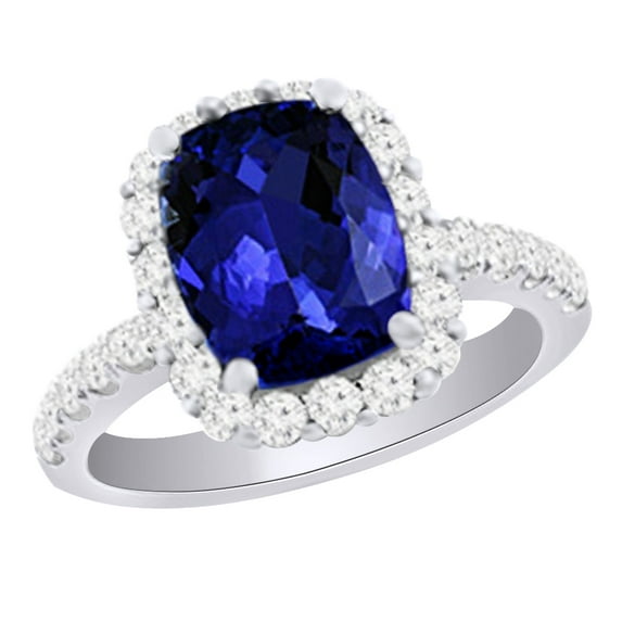 AFFY (3.8ct) Simulated Blue Tanzanite & White Diamond Engagement Ring In 14k Solid Gold With Ring Size 8