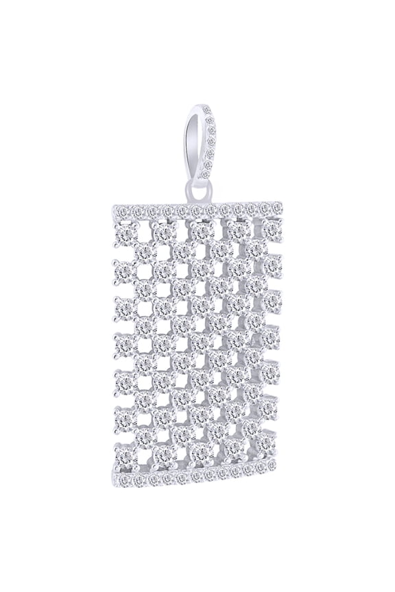 3 Carat (Ctw) Round Shape White Natural Diamond Iced Out Hip Hop Dog Tag Pendant In Sterling Silver