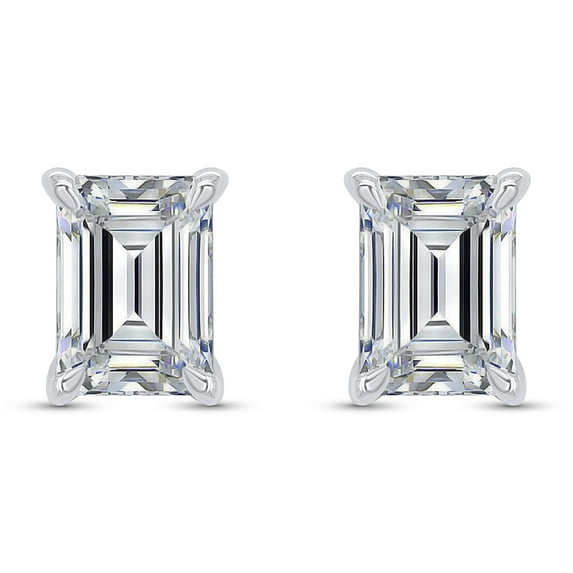 AFFY 3 Carat Emerald Cut Moissanite Solitaire Stud Earrings for Women 18K White Gold over Silver