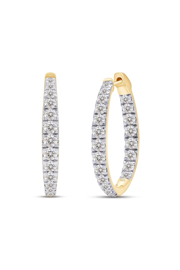 3 Carat Moissanite Diamond Inside Outside Hoop Earrings for Women 14k Yellow Gold over Silver