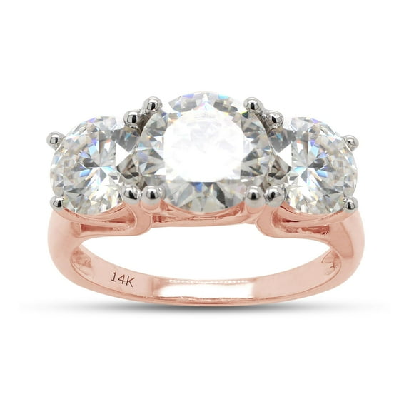 AFFY 3 Carat Round Cut Lab Created Moissanite Diamond Three Stone Engagement Ring for Women In 14K Solid Rose Gold Jewelry (VVS1 Clarity, 3.00 Cttw) Size - 8