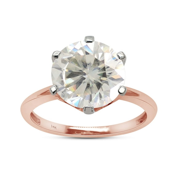 AFFY 3 Ct 9.5MM, 14K Solid Rose Gold Round Cut Lab Created Moissanite Diamond Solitaire Style Engagement Ring For Women-9.5