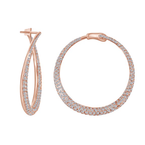 AFFY 3 Cttw Round White Natural Diamond Hoop Earrings In 18K Solid Rose Gold