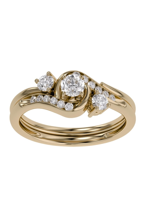3 Stone Bypass Bridal Set Rings for Women, 0.50 Carat (ctw) Lab Created Moissanite Engagement Wedding Ring In 14k Yellow Gold Plated 925 Sterling Silver Jewelry for Her Size 4