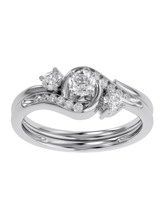 3 Stone Bypass Bridal Set Rings for Women, 0.50 Carat (ctw) Lab Grown Diamond Engagement Wedding Ring In 14K White Gold Plated 925 Sterling Silver Jewelry For Her Size-5.5