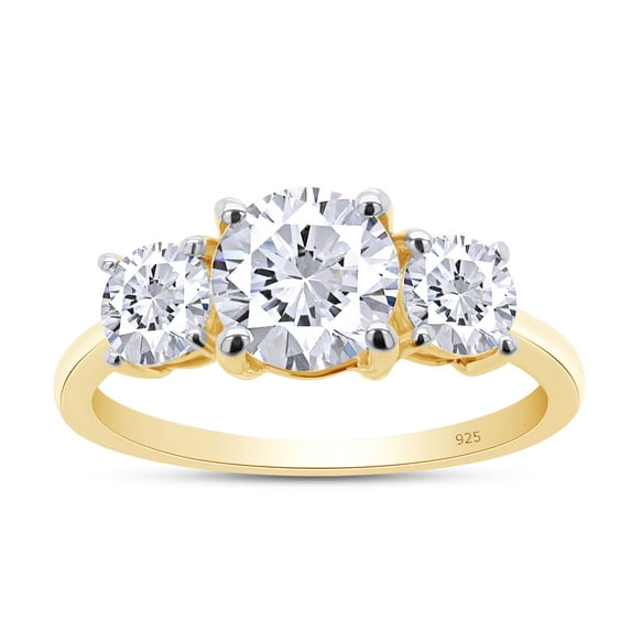 AFFY 3-Stone Engagement Ring for Women, 1.60CT Round Moissanite Diamond 18K Yellow Gold over Silver-9