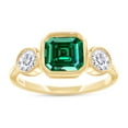 thumbnail image 1 of AFFY 3 Stone Engagement Ring for Her, 6X6MM Asscher Shape Zambian Emerald Lab Grown Gemstone & Moissanite Wedding Promise Ring for Women In 14K Yellow Gold Over Sterling Silver (1.30 Cttw)-8.5, 1 of 3