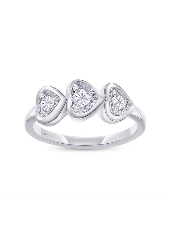 3-Stone Engagement Ring For Women, 4.5X5MM Heart Shape Lab Grown Diamond Promise Ring for Her In 10K Solid White Gold (Color: G-H, Clarity: VS-SI, 1.00 Cttw) Ring Size-9.5