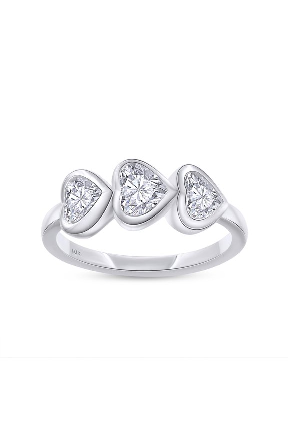 3-Stone Engagement Ring For Women, 4.5X5MM Heart Shape Lab Grown Diamond Promise Ring for Her In 10K Solid White Gold (Color: G-H, Clarity: VS-SI, 1.00 Cttw) Ring Size-10