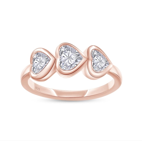 AFFY 3-Stone Engagement Ring For Women, 4.5X5MM Heart Shape Lab Grown Diamond Promise Ring In 14K Rose Gold Over Sterling Silver (Color: G-H, Clarity: VS-SI, 1.00 Cttw) Ring Size-10