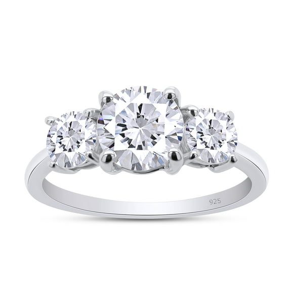 AFFY 3-Stone Engagement Ring for Women, 1.60CT Round Moissanite Diamond 18K White Gold over Silver-8.5