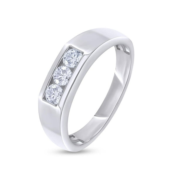 AFFY 3 Stone Men's Ring Lab Created Moissanite Wedding Band Ring In 10K Solid White Gold Jewelry Gift For Him Her (0.25 Cttw) Ring Size -10