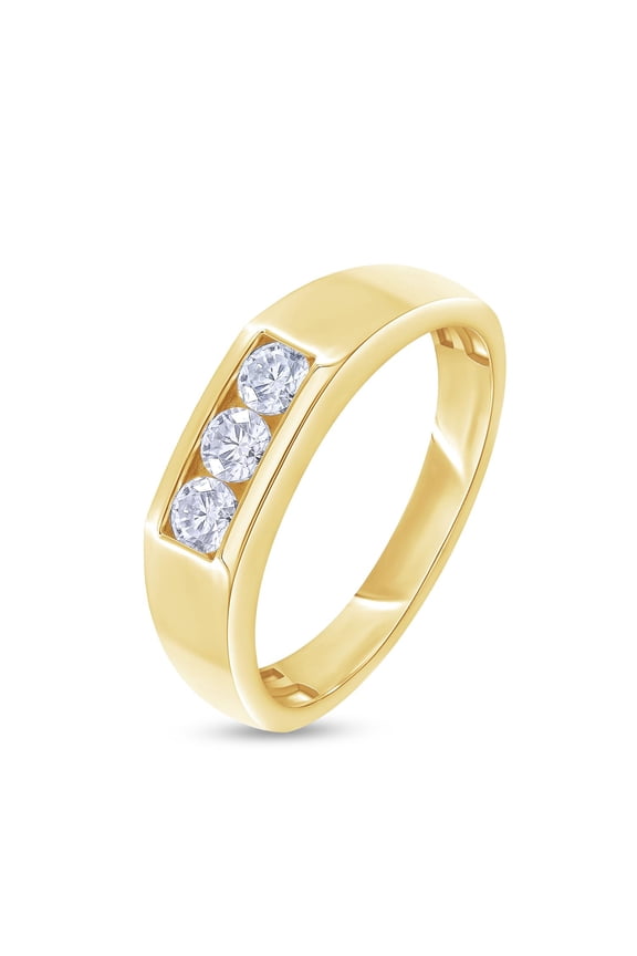 3 Stone Men's Ring Lab Created Moissanite Wedding Band Ring In 10K Solid Yellow Gold Jewelry Gift For Him Her (0.25 Cttw) Ring Size -14