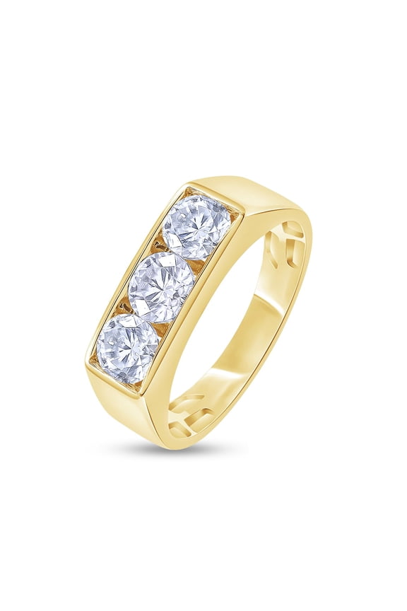 3 Stone Men's Ring Lab Created Moissanite Wedding Band Ring For Men's In 14k Yellow Gold Plated Sterling Silver Jewlery Gift For Him Her (1.00 Cttw) Ring Size -11