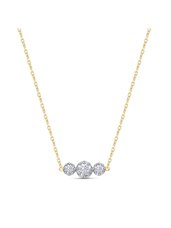 3-Stone Necklace For Women | 1/2 Carat Round Shape Lab Grown Diamond Tow Tone Choker Necklace In 14K Yellow Gold Over Sterling Silver Jewelry Gifts For Her With 18" Cable Chain