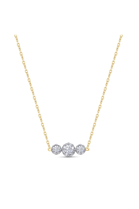3-Stone Necklace For Women | 1/2 Carat Round Shape Lab Grown Diamond Tow Tone Choker Necklace In 14K Yellow Gold Over Sterling Silver Jewelry Gifts For Her With 18" Cable Chain