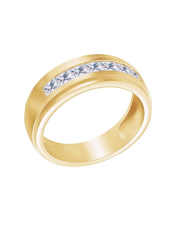 4.00MM Moissanite Eternity Wedding Band |Channel Set Moissanite Rings for Him | Princess Moissanite Diamond Engagement Ring in 14K Yellow Gold Plated Vermeil (2.50 Ct), Ring Size -10