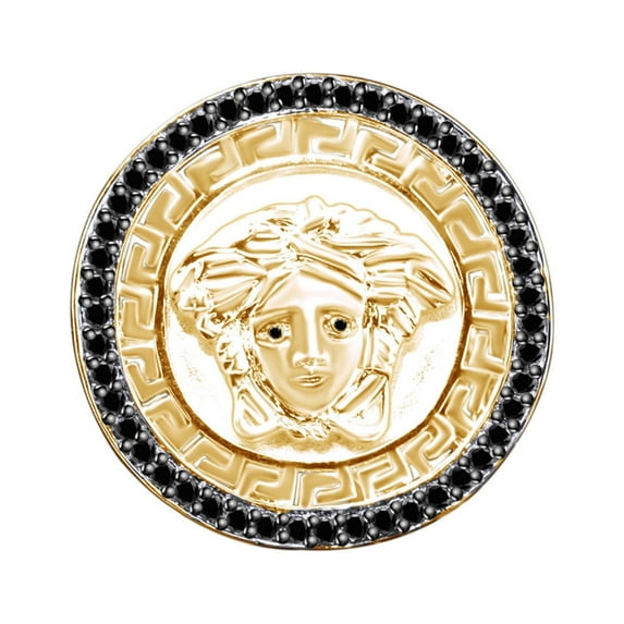 AFFY 4/5 Carat Round Black Natural Diamond Men's Anniversary Medusa Ring 14k Yellow Gold Over Sterling Silver Ring Size-13