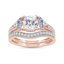 AFFY 4.5CT Cushion & Round White CZ Engagement Bridal Ring 14K Rose Gold over Silver-10