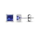 thumbnail image 1 of AFFY 4.5MM Princess Cut Simulated Blue Sapphire Stud Earrings in 14k White Gold Over Sterling Silver, 1 of 5